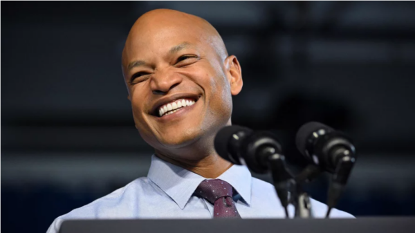 Democratic candidate for governor Wes Moore speaks during a rally with President Joe Biden and First Lady Jill Biden during a rally on the eve of the midterm elections, at Bowie State University in Bowie, Md., on Nov. 7. Mandel Ngan/AFP via Getty Images